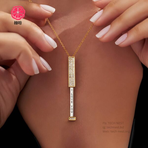 Gold Plated Pendant Necklace with I Love You Text - Image 2